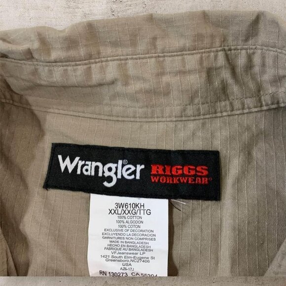 Wrangler Riggs Workwear Shirt Men’s Size XXL Khaki Ripstop Fabric Short Sleeve - Picture 2 of 5